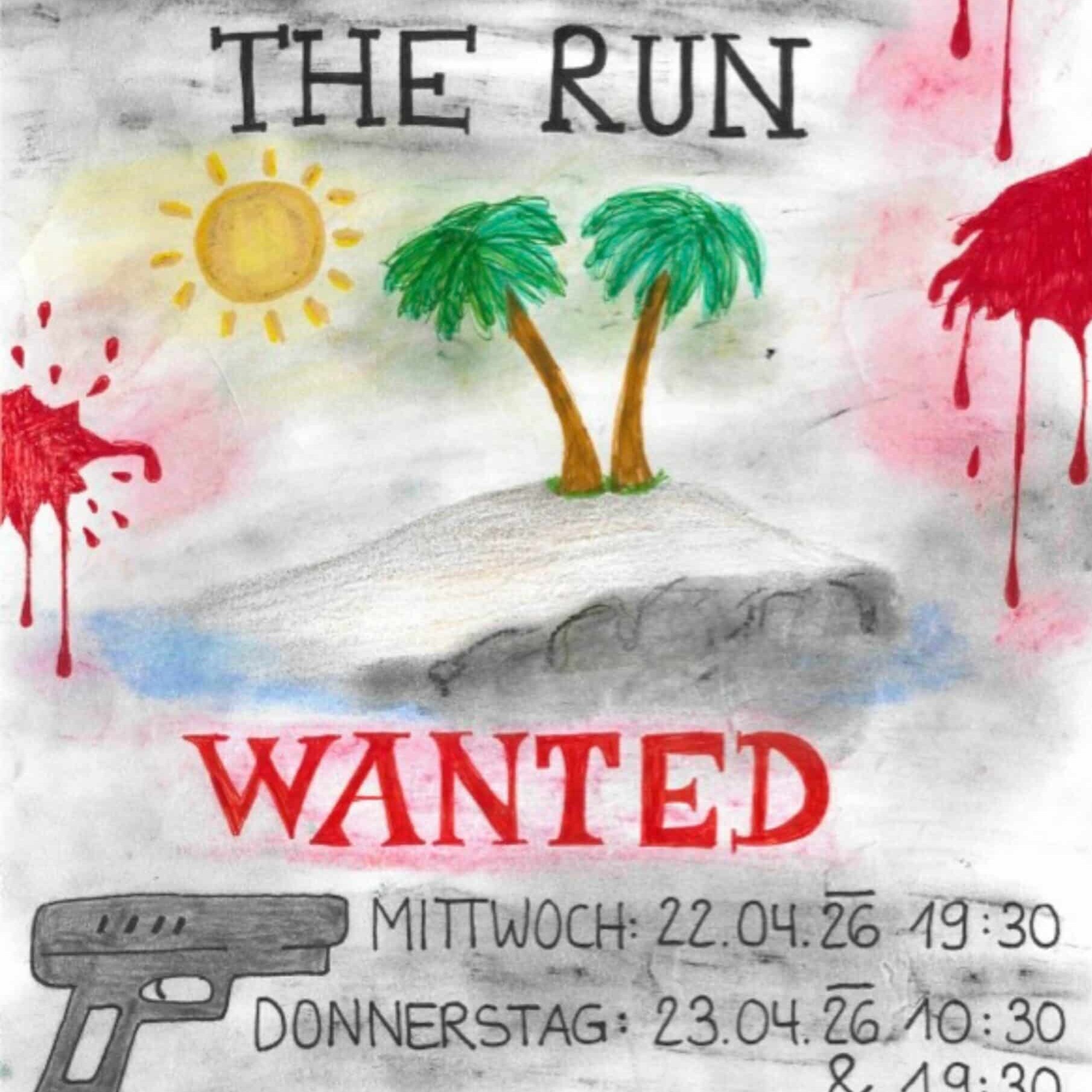 Theaterplakat mit einsamer Insel und Pistole